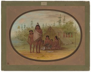 En platthuvud med sin familj av George Catlin