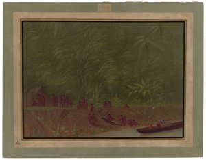 A Mura Encampment - Båtskiss av George Catlin