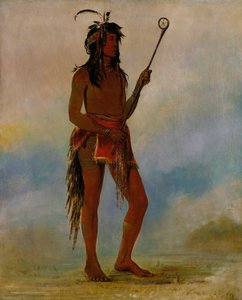 Ah-nó-je-nahge, han som står på båda sidor, en framstående bollspelare av George Catlin
