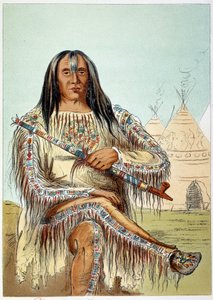 Amerikanska indianer: Porträtt av en ledare för svartfotsstammen (svarta fötter) i åldern cirka 50. Illustration av George Catlin (1794-1872)
