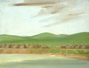 Arikara by med jordtäckta loger, 1600 mil ovanför St. av George Catlin