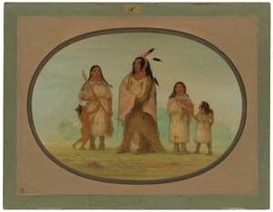 Assinneboine Warrior och hans familj av George Catlin