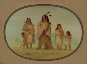 Assinneboine Warrior och hans familj, 18611869. av George Catlin