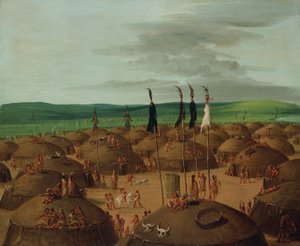 Fågelperspektiv av Mandan Village, 1800 miles ovanför St. av George Catlin