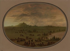 Bivack of a Sioux War Party at Sunrise, 18611869. av George Catlin