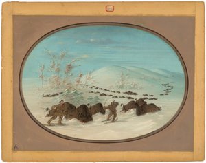 Buffalo Chase in the Snow Drifts - Ojibbeway av George Catlin