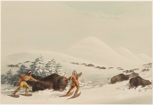 Bisonjakt på snöskor av George Catlin