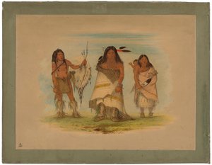 Comanche Chief, His Wife and a Warrior, 1861 (olja på kort monterad på kartong) av George Catlin