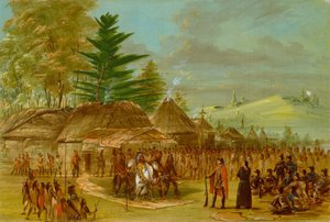 Chef för Taensa-indianerna som tar emot La Salle. 20 mars 1682 av George Catlin