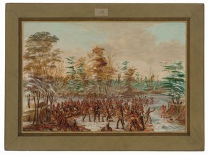 De Tonty ber om fred i den irokesiska byn. 2 januari 1680 av George Catlin