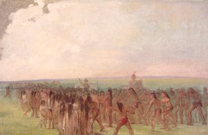 Fotlöpning bakom Mandan Village av George Catlin