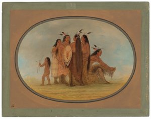 Fyra Mandan Warriors, en flicka och en pojke av George Catlin