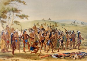 Game of the Arrow (färg litho) av George Catlin