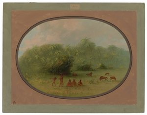 Indianer och hästar i skogen av George Catlin