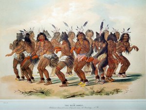 Indians of America: Bear Dance, ritual för en stam av röd hud. Illustration av George Catlin (1794-1872)