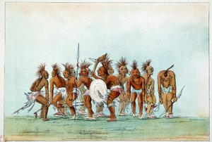Indians of America: Black Hawk-stammen som dansar tiggardans för turister. Illustration av George Catlin (1794-1872) av George Catlin