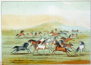 Indians of America: vilda hästar jagade av indianer. Illustration av George Catlin (1794-1872) av George Catlin