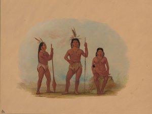 Klahoquahts chef, hans fru och son, 18551869. av George Catlin