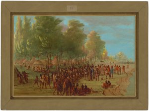 La Salle reser ett kors och tar landet i besittning. 25 mars 1682 av George Catlin