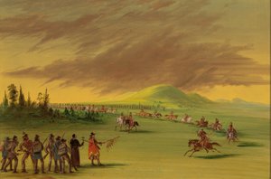 La Salle möter ett krigsparti av Cenis-indianer på en prärie i Texas. 25 april 1686, 18471848. av George Catlin