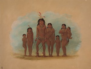 Lengua-hövding, hans två fruar och fyra barn, 18541869. av George Catlin