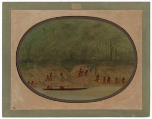 Lenguaindianer som färdas uppför forsarna i Río Uruguay av George Catlin