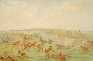 Mandan attackerar ett parti i Arikara, 1832-1833. av George Catlin