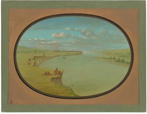 Mandan Village - En avlägsen vy av George Catlin