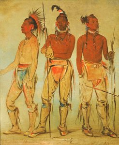 Mun-ne-pús-kee, Han som inte är rädd, Ko-ha-túnk-a, Big Crow och Nah-cóm-ee-shee..., 1834. av George Catlin