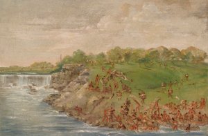 Ojibwa tar sig runt vattenfallen vid St. Anthony av George Catlin
