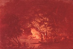 Ojibwe spjutfiskar lax i fackelsken av George Catlin