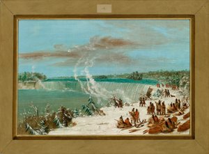 Portage runt Niagarafallen vid Table Rock av George Catlin