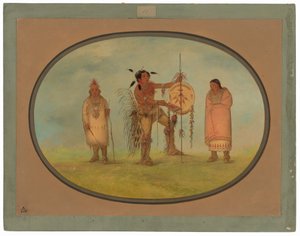 Saukie Warrior, hans fru och en pojke av George Catlin