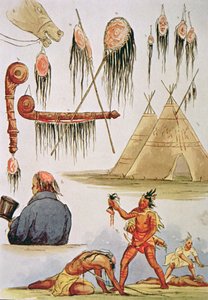 Skalpering och dekorativ användning av hårbotten (akvarell på papper) av George Catlin