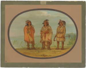 Senecahövdingen Red Jacket med två krigare av George Catlin