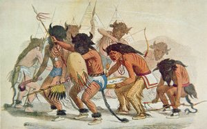 Sioux Buffalo Dance (färg litho) av George Catlin
