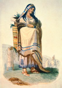 Sioux mamma med baby i en vagga (färg litho) av George Catlin