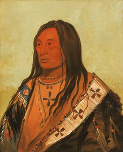 Táh-zee-keh-dá-cha, söndertrasad mage, en framstående modig av George Catlin