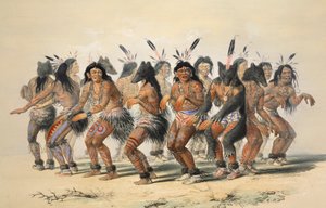 Björndansdetaljen, pub. 1845 färglitografi. av George Catlin