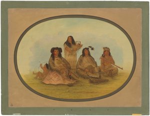 Siouxhövdingen med flera indianer av George Catlin