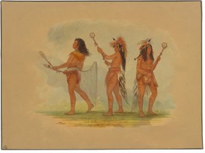 Tre hyllade bollspelare - Choctaw, Sioux och Ojibbeway av George Catlin