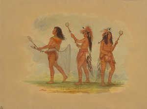 Tre berömda bollspelare - Choctaw, Sioux och Ojibbeway, 1861. av George Catlin