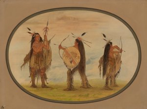 Tre Mandan-krigare beväpnade för krig, 18611869. av George Catlin