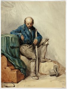 Skallig man sittande på ägodelar (recto); dam i gul klänning (verso) av George Cattermole