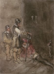Oidentifierat historiskt ämne, med soldater av George Cattermole