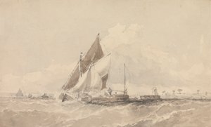Segelpråmar och båtar i ett hackigt hav