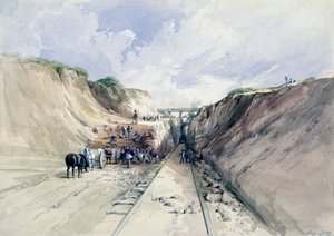 Digging a Cutting on the Great Western Railway, 1841 (wc på papper) av George Childs