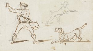 En man som kastar en boll till en hund (penna och grafit på papper) av George Chinnery