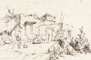En byscen i Indien [verso] av George Chinnery
