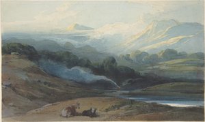 Vilande boskap i ett bergslandskap, Bengalen av George Chinnery